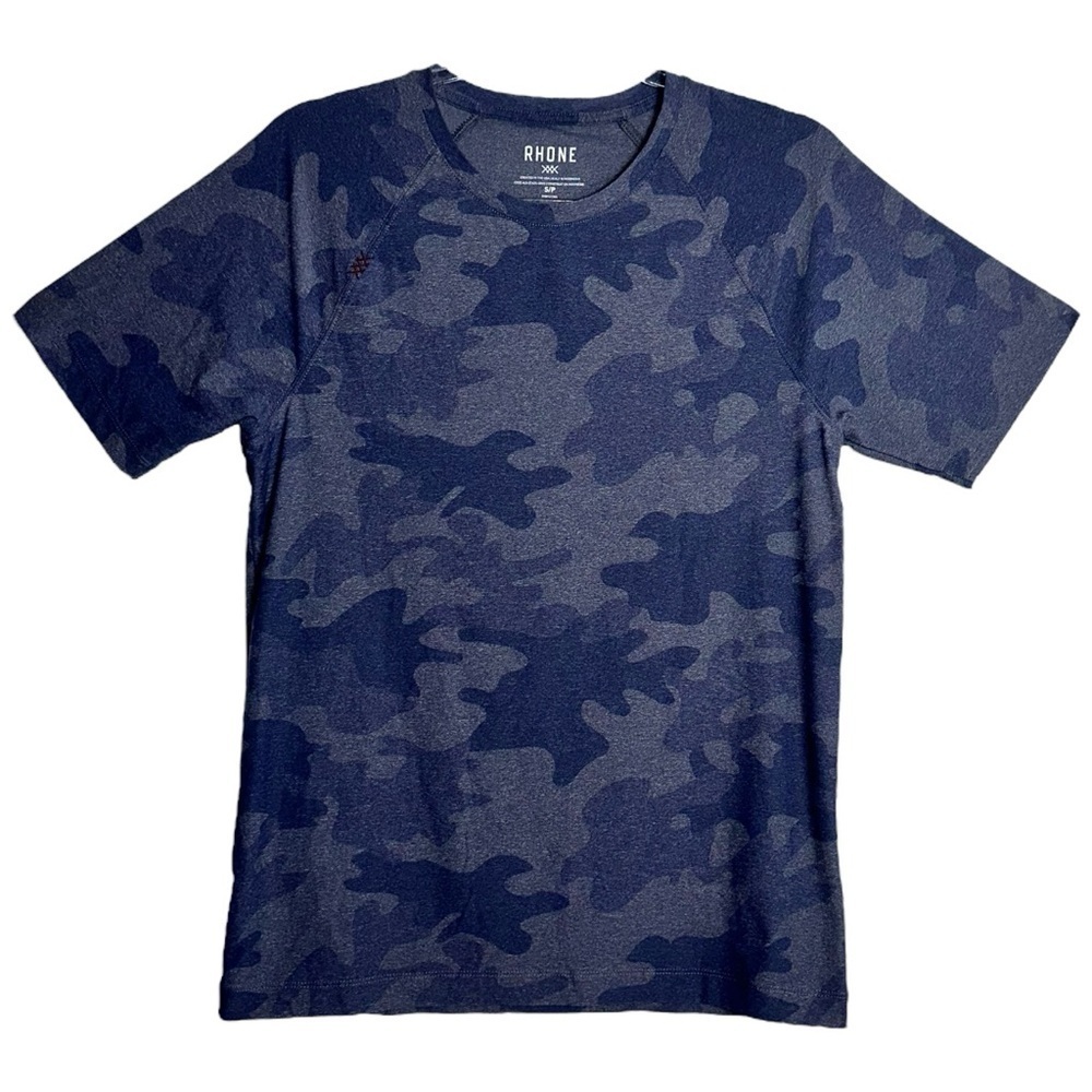 RHONE Reign Short Sleeve Premium Dry Tech Athletic Blue Camo T-Shirt Size Small